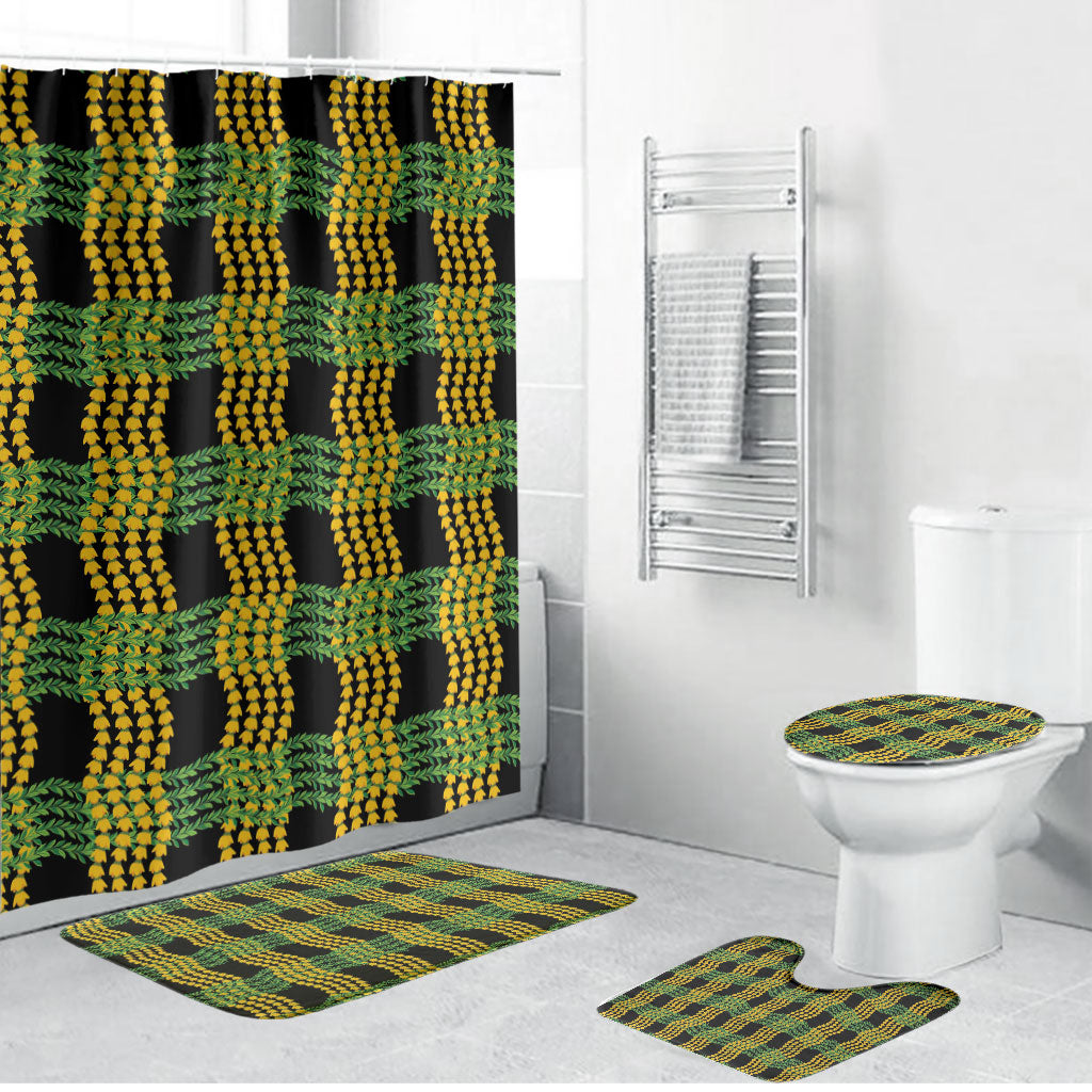 Aloha Hawaii Ilima Maile Lei Bathroom Set Palaka Inspired Hawaiian-plaid Black