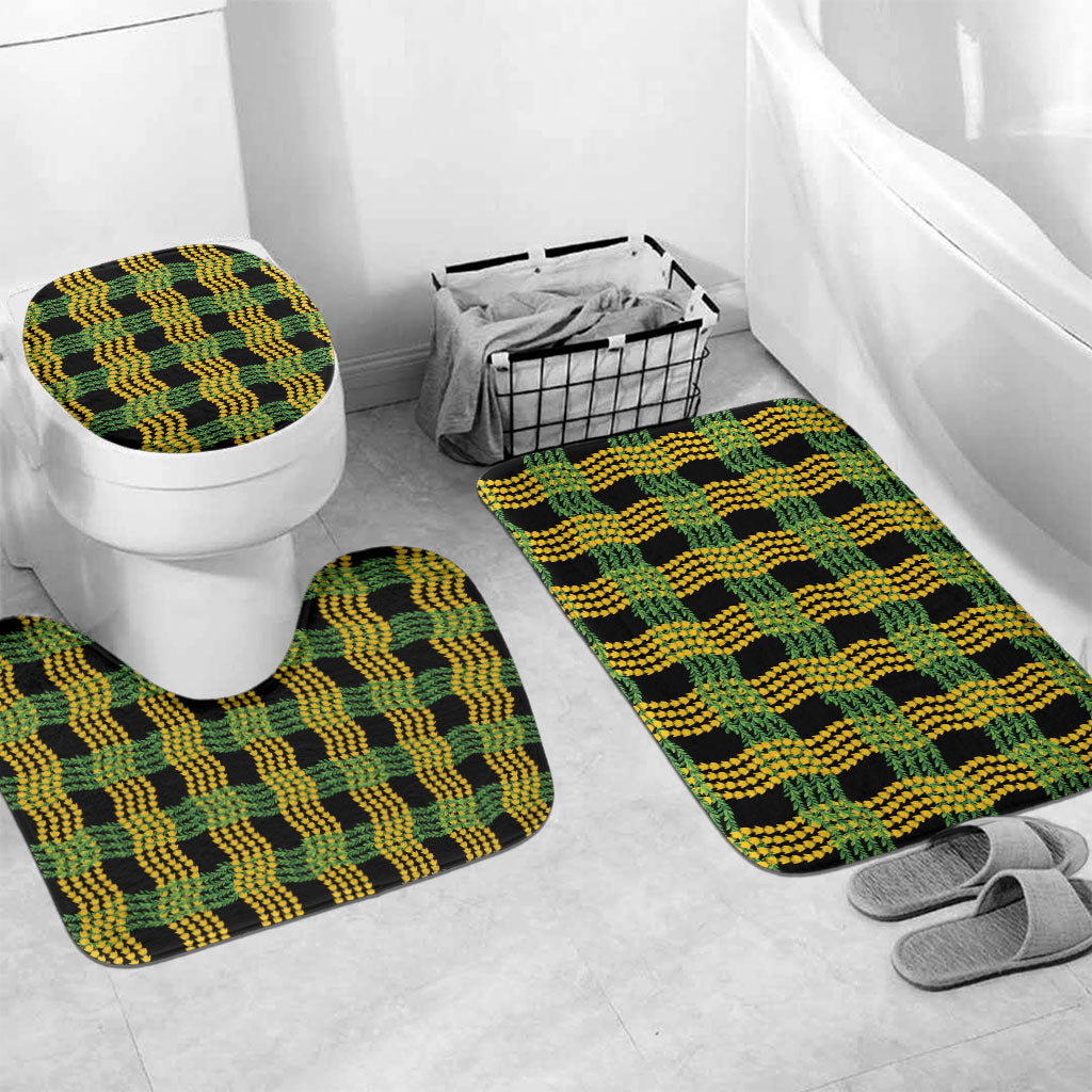 Aloha Hawaii Ilima Maile Lei Bathroom Set Palaka Inspired Hawaiian-plaid Black