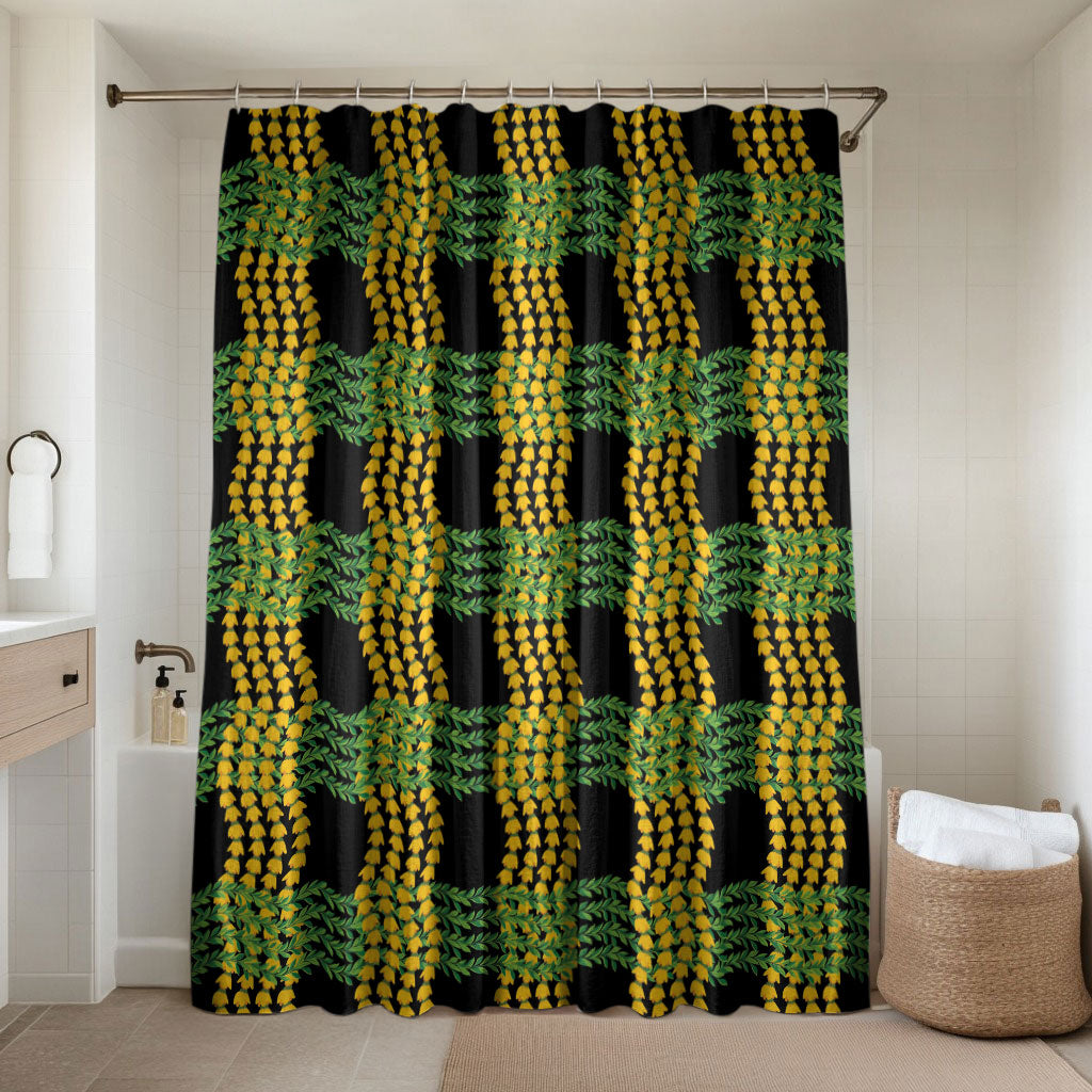 Aloha Hawaii Ilima Maile Lei Bathroom Set Palaka Inspired Hawaiian-plaid Black