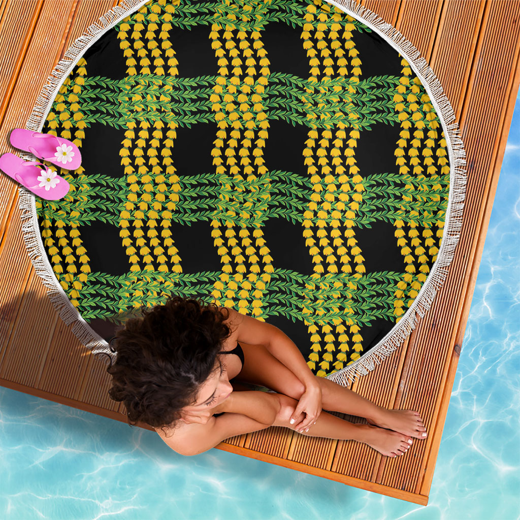 Aloha Hawaii Ilima Maile Lei Beach Blanket Palaka Inspired Hawaiian-plaid Black