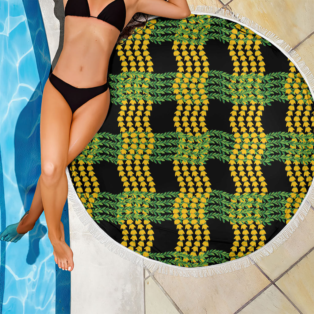 Aloha Hawaii Ilima Maile Lei Beach Blanket Palaka Inspired Hawaiian-plaid Black