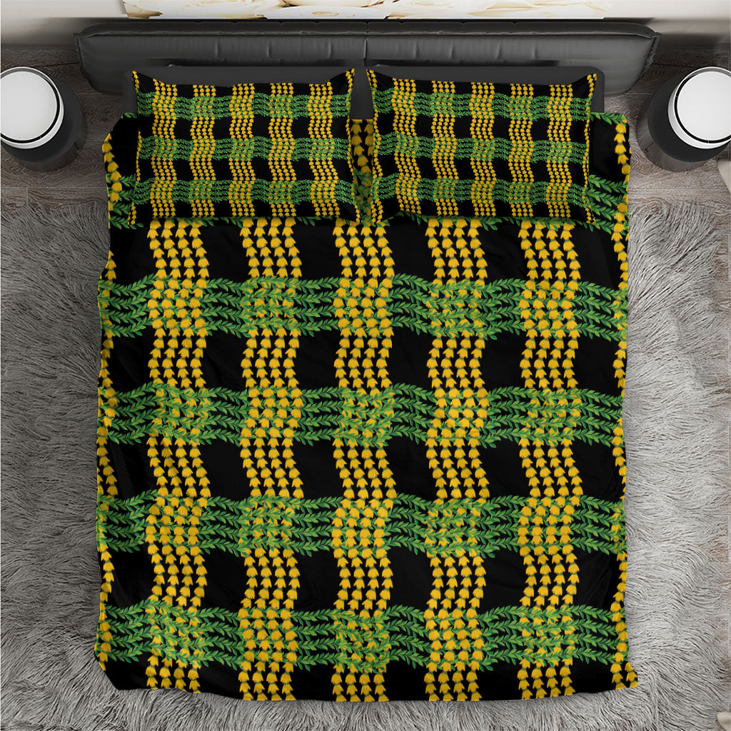 Aloha Hawaii Ilima Maile Lei Bedding Set Palaka Inspired Hawaiian-plaid Black LT14 Black - Polynesian Pride