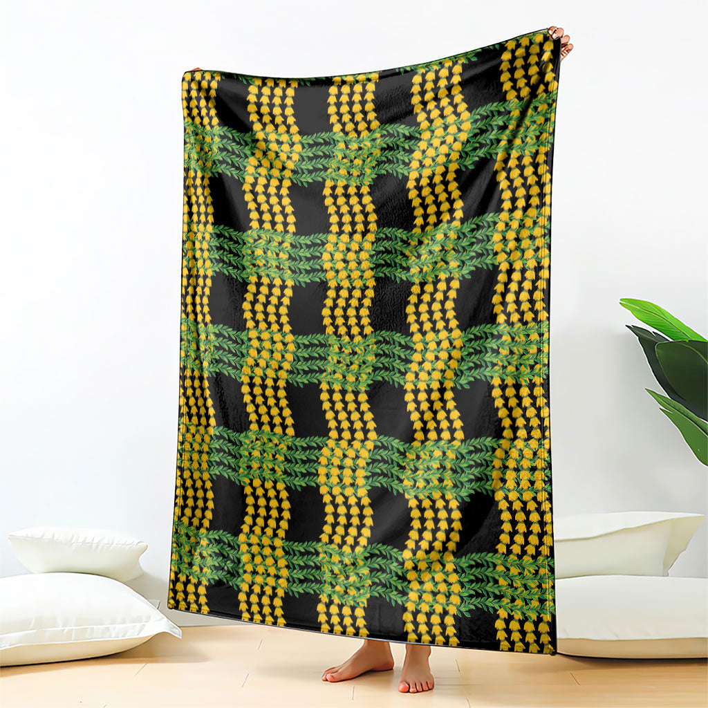 Aloha Hawaii Ilima Maile Lei Blanket Palaka Inspired Hawaiian-plaid Black