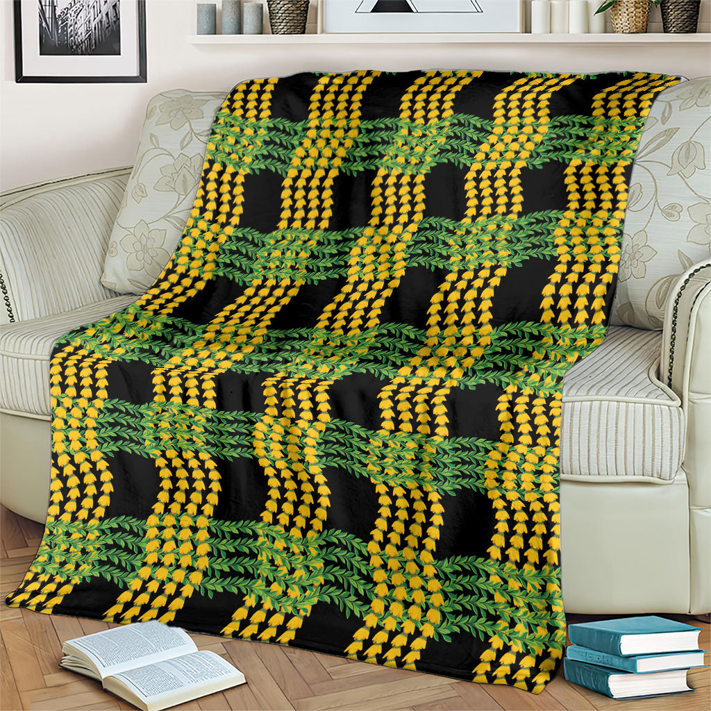 Aloha Hawaii Ilima Maile Lei Blanket Palaka Inspired Hawaiian-plaid Black