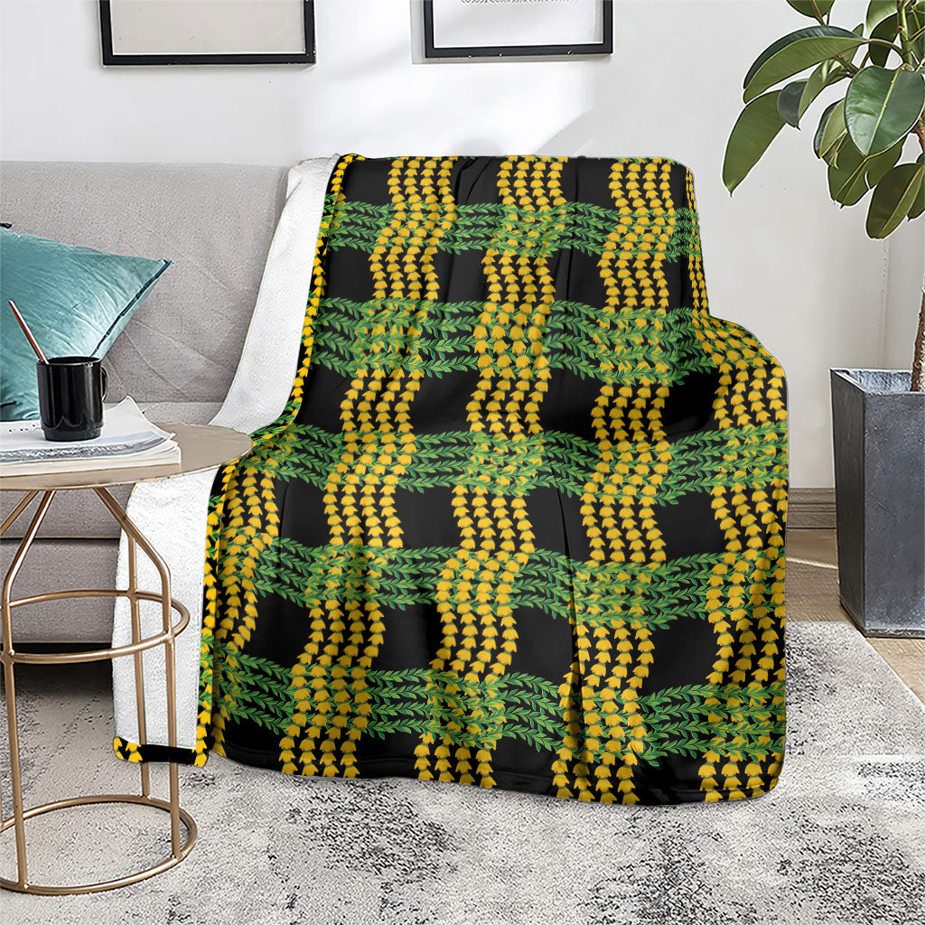 Aloha Hawaii Ilima Maile Lei Blanket Palaka Inspired Hawaiian-plaid Black