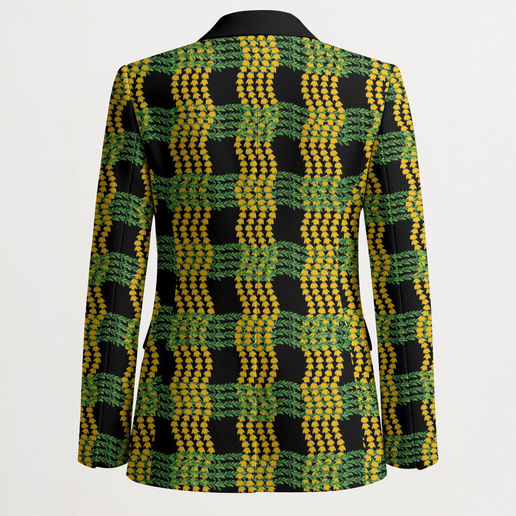 Aloha Hawaii Ilima Maile Lei Blazer Palaka Inspired Hawaiian-plaid Black