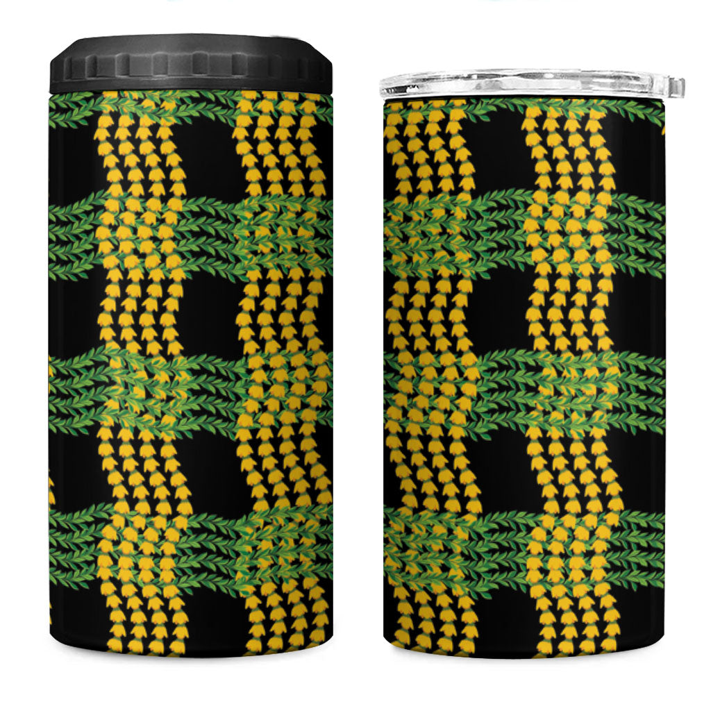 Aloha Hawaii Ilima Maile Lei 4 in 1 Can Cooler Tumbler Palaka Inspired Hawaiian-plaid Black