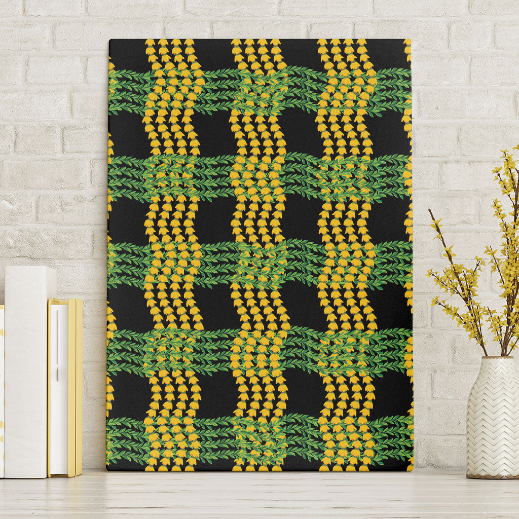 Aloha Hawaii Ilima Maile Lei Canvas Wall Art Palaka Inspired Hawaiian-plaid Black