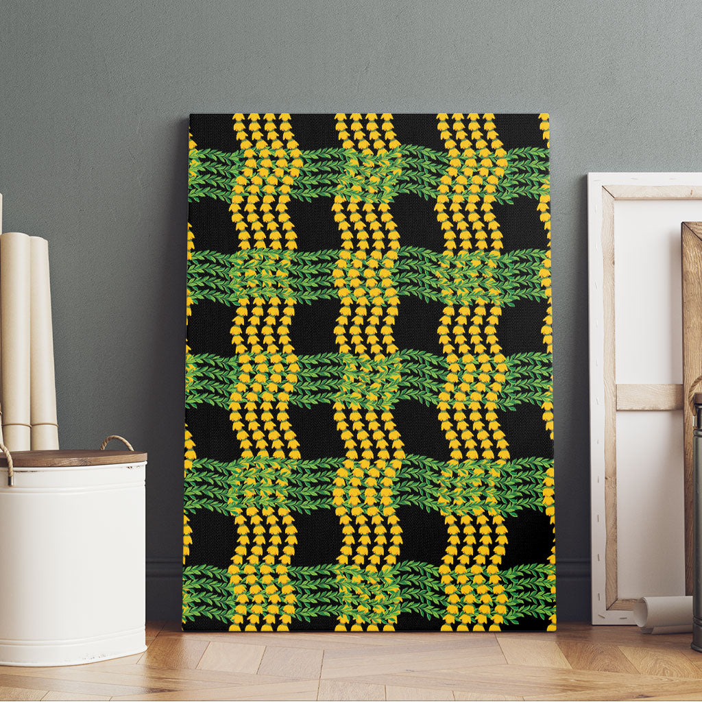 Aloha Hawaii Ilima Maile Lei Canvas Wall Art Palaka Inspired Hawaiian-plaid Black