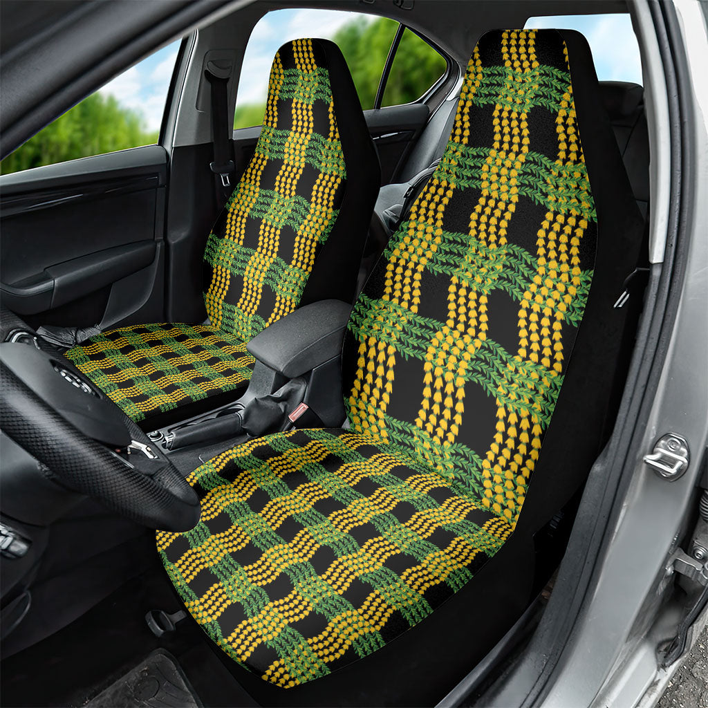 Aloha Hawaii Ilima Maile Lei Car Seat Cover Palaka Inspired Hawaiian-plaid Black