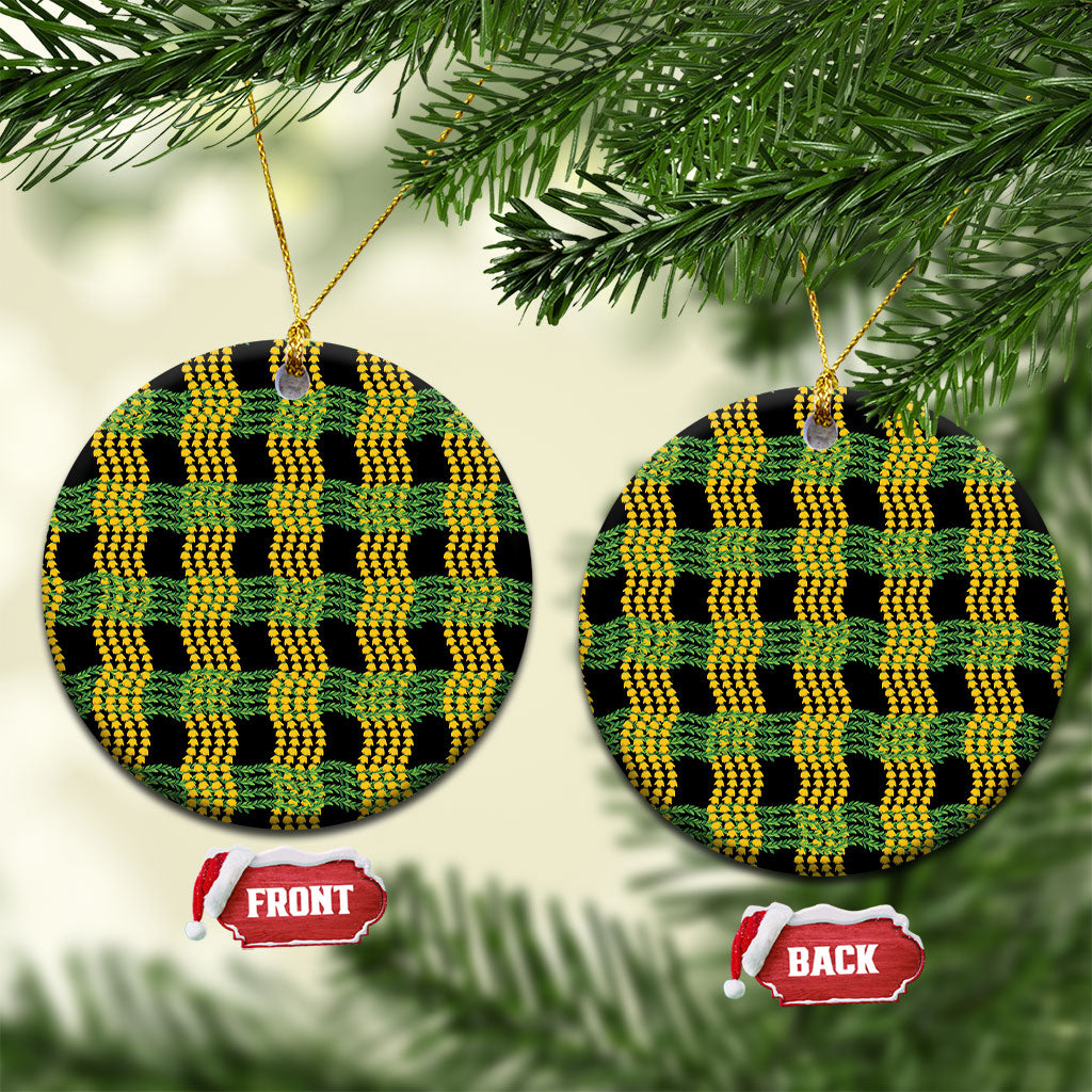 Aloha Hawaii Ilima Maile Lei Ceramic Ornament Palaka Inspired Hawaiian-plaid Black