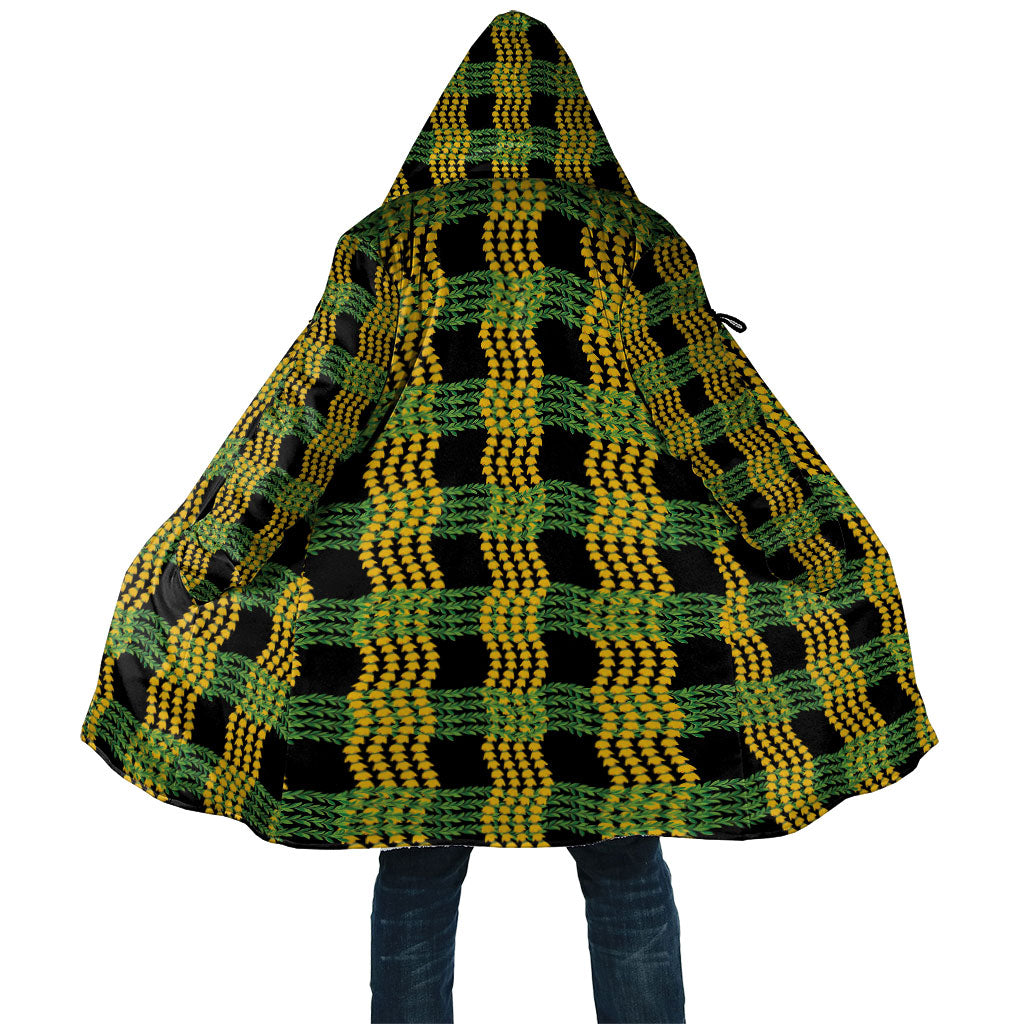 Aloha Hawaii Ilima Maile Lei Cloak Palaka Inspired Hawaiian-plaid Black