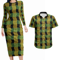 Aloha Hawaii Ilima Maile Lei Couples Matching Long Sleeve Bodycon Dress and Hawaiian Shirt Palaka Inspired Hawaiian-plaid Black