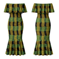Aloha Hawaii Ilima Maile Lei Couples Matching Mermaid Dress and Hawaiian Shirt Palaka Inspired Hawaiian-plaid Black