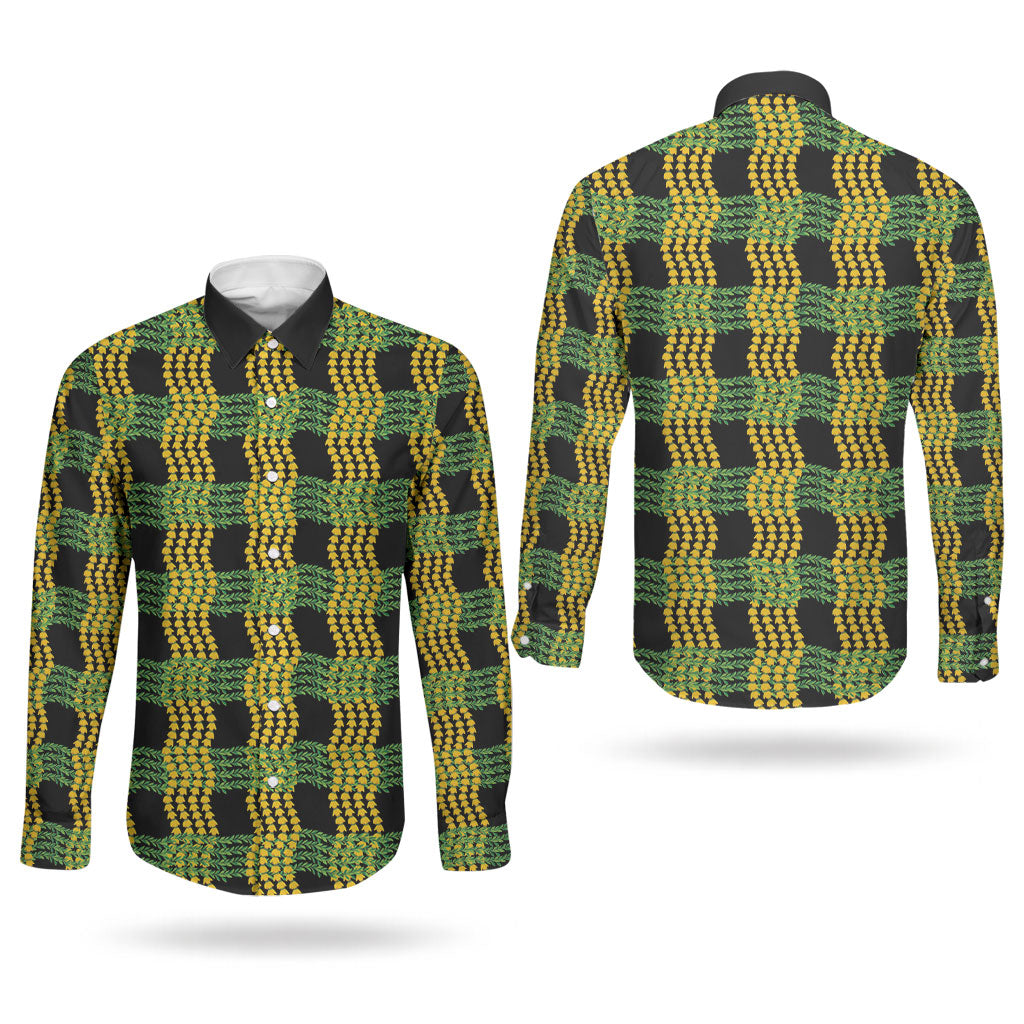 Aloha Hawaii Ilima Maile Lei Couples Matching Tank Maxi Dress and Long Sleeve Button Shirt Palaka Inspired Hawaiian-plaid Black