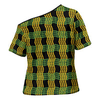 Aloha Hawaii Ilima Maile Lei Cross Shoulder Shirt Palaka Inspired Hawaiian-plaid Black