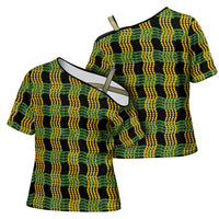 Aloha Hawaii Ilima Maile Lei Cross Shoulder Shirt Palaka Inspired Hawaiian-plaid Black