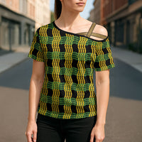 Aloha Hawaii Ilima Maile Lei Cross Shoulder Shirt Palaka Inspired Hawaiian-plaid Black