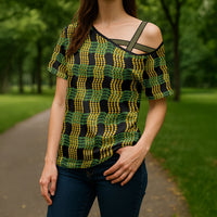 Aloha Hawaii Ilima Maile Lei Cross Shoulder Shirt Palaka Inspired Hawaiian-plaid Black