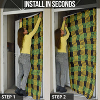Aloha Hawaii Ilima Maile Lei Door Cover Palaka Inspired Hawaiian-plaid Black