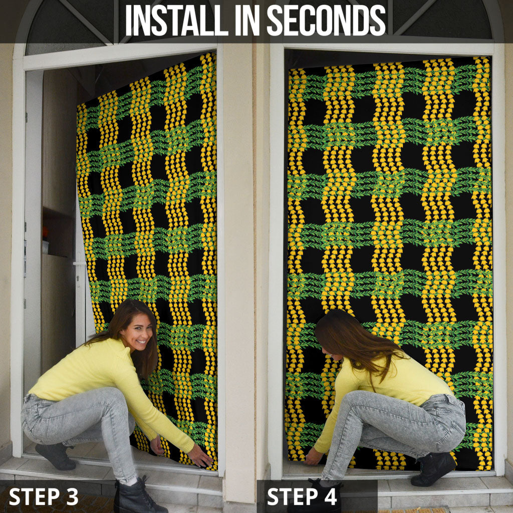 Aloha Hawaii Ilima Maile Lei Door Cover Palaka Inspired Hawaiian-plaid Black
