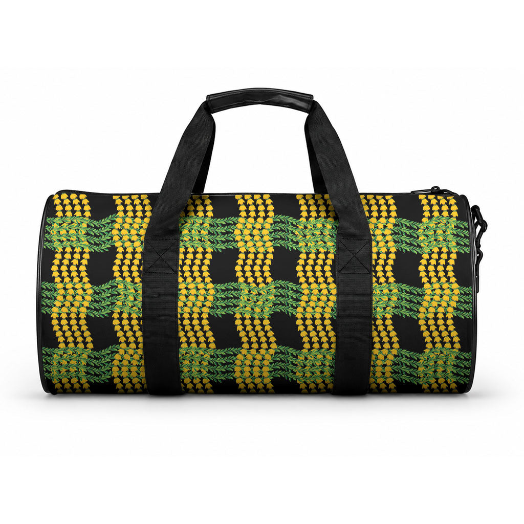 Aloha Hawaii Ilima Maile Lei Duffle Bag Palaka Inspired Hawaiian-plaid Black