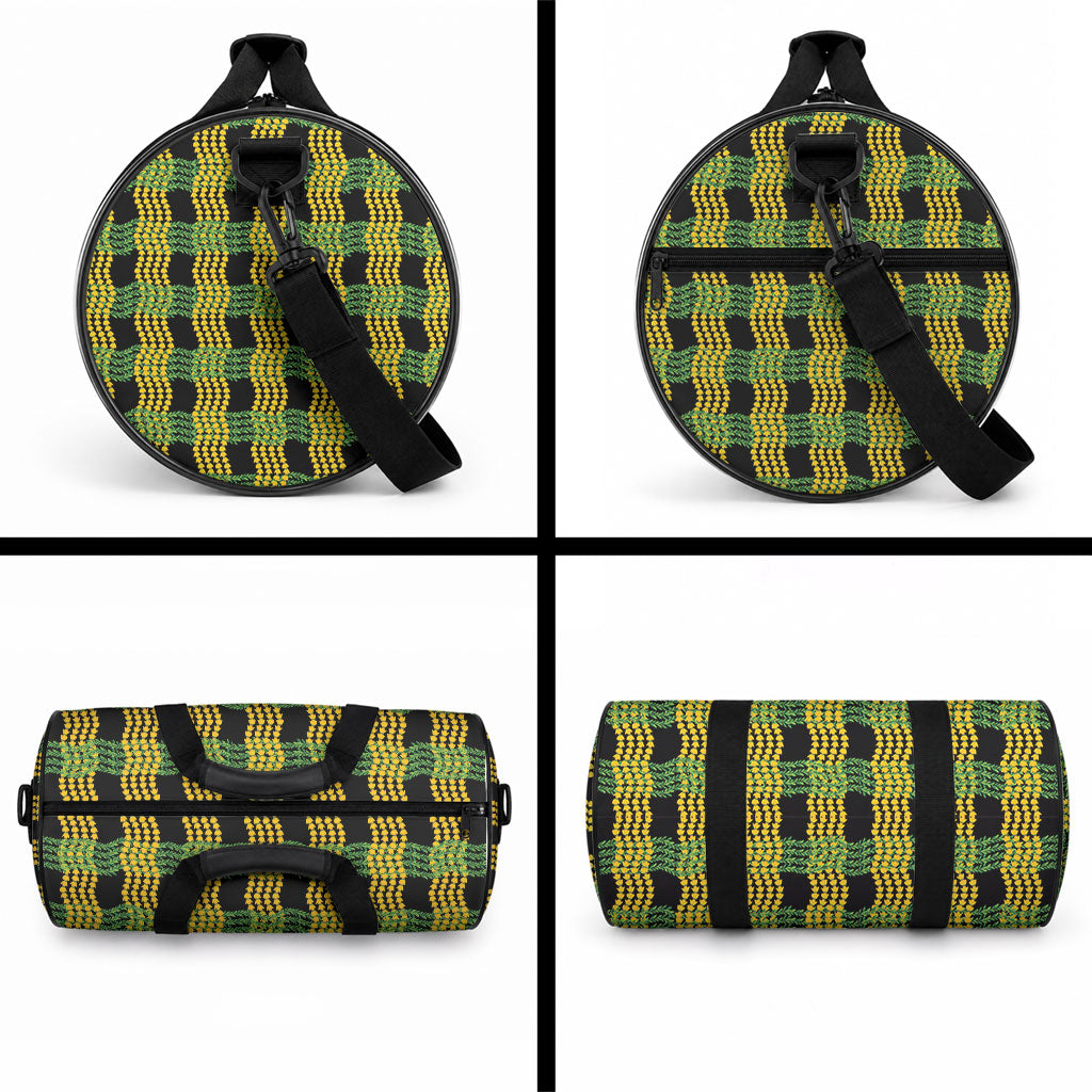 Aloha Hawaii Ilima Maile Lei Duffle Bag Palaka Inspired Hawaiian-plaid Black