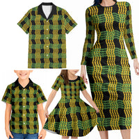Aloha Hawaii Ilima Maile Lei Family Matching Long Sleeve Bodycon Dress and Hawaiian Shirt Palaka Inspired Hawaiian-plaid Black