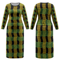Aloha Hawaii Ilima Maile Lei Family Matching Long Sleeve Bodycon Dress and Hawaiian Shirt Palaka Inspired Hawaiian-plaid Black