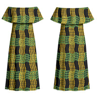 Aloha Hawaii Ilima Maile Lei Family Matching Off Shoulder Maxi Dress and Hawaiian Shirt Palaka Inspired Hawaiian-plaid Black