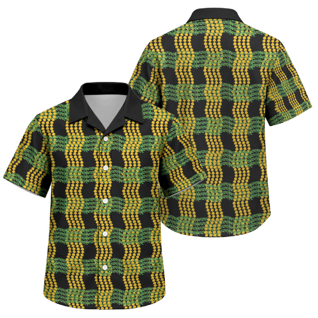 Aloha Hawaii Ilima Maile Lei Family Matching Puletasi and Hawaiian Shirt Palaka Inspired Hawaiian-plaid Black