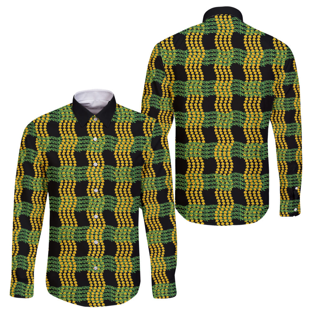Aloha Hawaii Ilima Maile Lei Family Matching Short Sleeve Bodycon Dress and Hawaiian Shirt Palaka Inspired Hawaiian-plaid Black