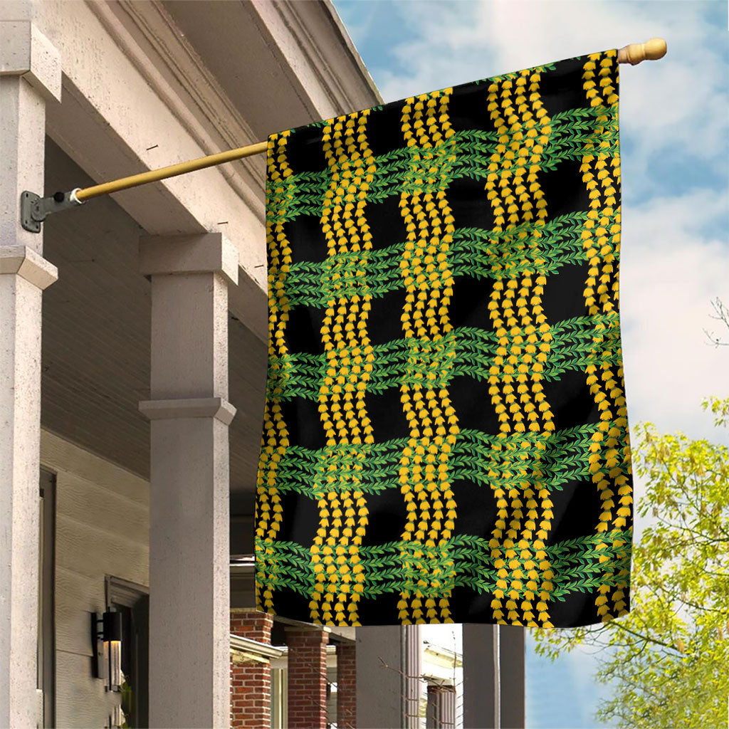 Aloha Hawaii Ilima Maile Lei Garden Flag Palaka Inspired Hawaiian-plaid Black