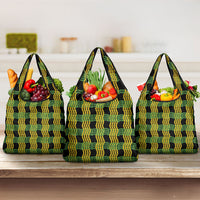 Aloha Hawaii Ilima Maile Lei Grocery Bag Palaka Inspired Hawaiian-plaid Black