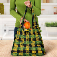 Aloha Hawaii Ilima Maile Lei Grocery Bag Palaka Inspired Hawaiian-plaid Black