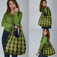 Aloha Hawaii Ilima Maile Lei Grocery Bag Palaka Inspired Hawaiian-plaid Black