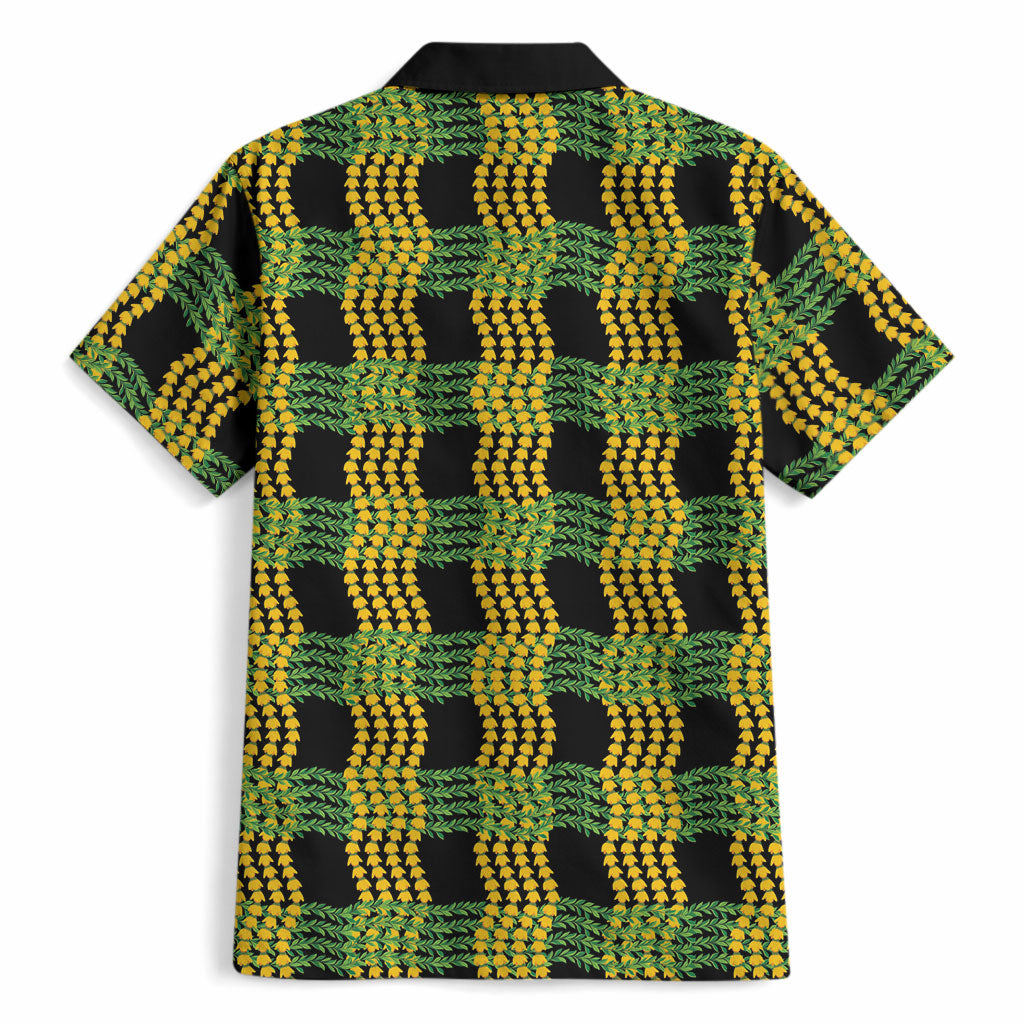 Aloha Hawaii Ilima Maile Lei Hawaiian Shirt Palaka Inspired Hawaiian-plaid Black