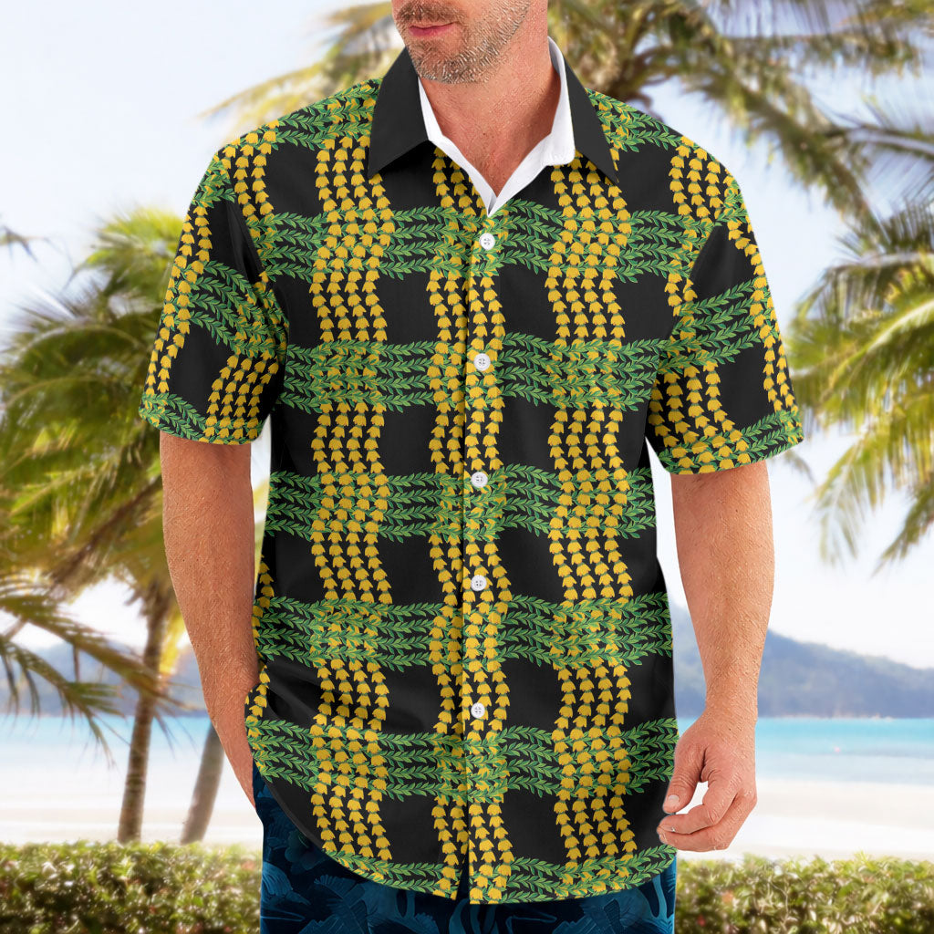 Aloha Hawaii Ilima Maile Lei Hawaiian Shirt Palaka Inspired Hawaiian-plaid Black