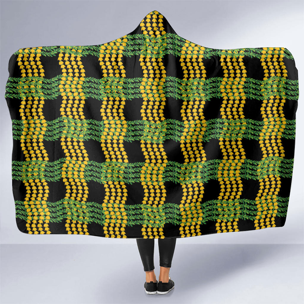 Aloha Hawaii Ilima Maile Lei Hooded Blanket Palaka Inspired Hawaiian-plaid Black