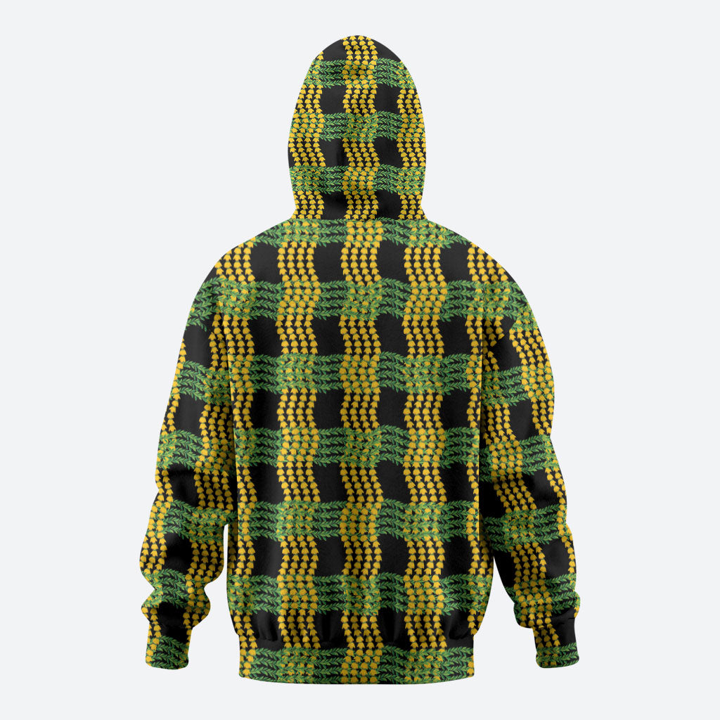 Aloha Hawaii Ilima Maile Lei Hoodie Palaka Inspired Hawaiian-plaid Black