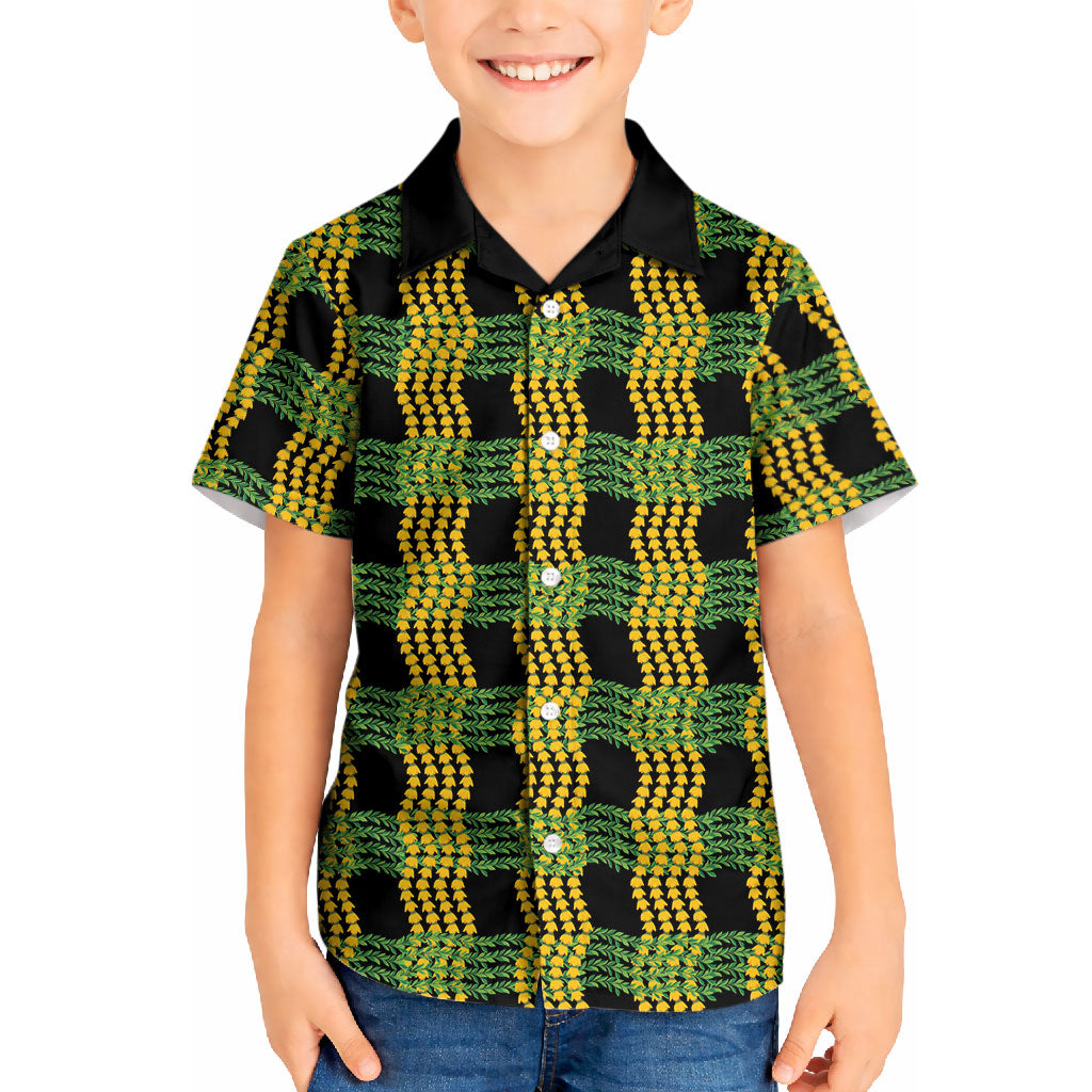 Aloha Hawaii Ilima Maile Lei Kid Hawaiian Shirt Palaka Inspired Hawaiian-plaid Black