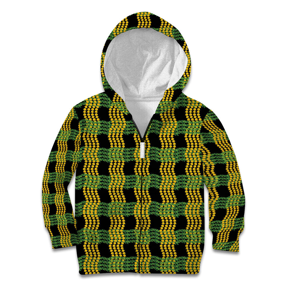 Aloha Hawaii Ilima Maile Lei Kid Hoodie Palaka Inspired Hawaiian-plaid Black