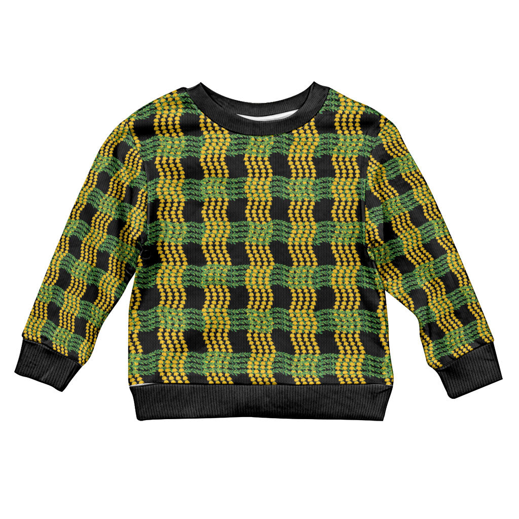 Aloha Hawaii Ilima Maile Lei Kid Ugly Christmas Sweater Palaka Inspired Hawaiian-plaid Black