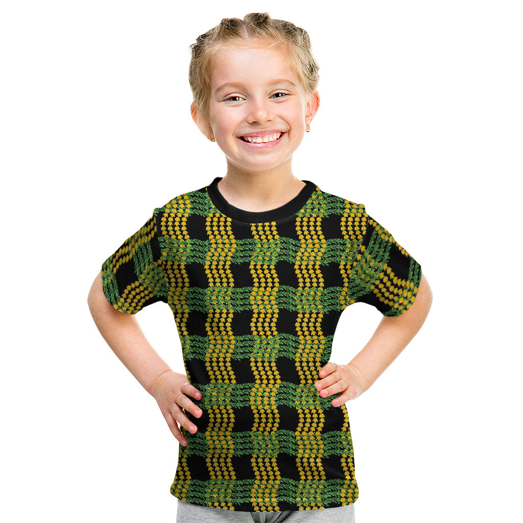 Aloha Hawaii Ilima Maile Lei Kid T Shirt Palaka Inspired Hawaiian-plaid Black LT14 Black - Polynesian Pride
