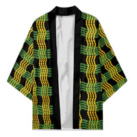 Aloha Hawaii Ilima Maile Lei Kimono Palaka Inspired Hawaiian-plaid Black