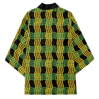 Aloha Hawaii Ilima Maile Lei Kimono Palaka Inspired Hawaiian-plaid Black