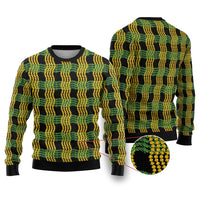 Aloha Hawaii Ilima Maile Lei Ugly Christmas Sweater Palaka Inspired Hawaiian-plaid Black