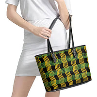 Aloha Hawaii Ilima Maile Lei Leather Tote Bag Palaka Inspired Hawaiian-plaid Black
