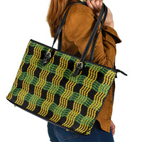 Aloha Hawaii Ilima Maile Lei Leather Tote Bag Palaka Inspired Hawaiian-plaid Black