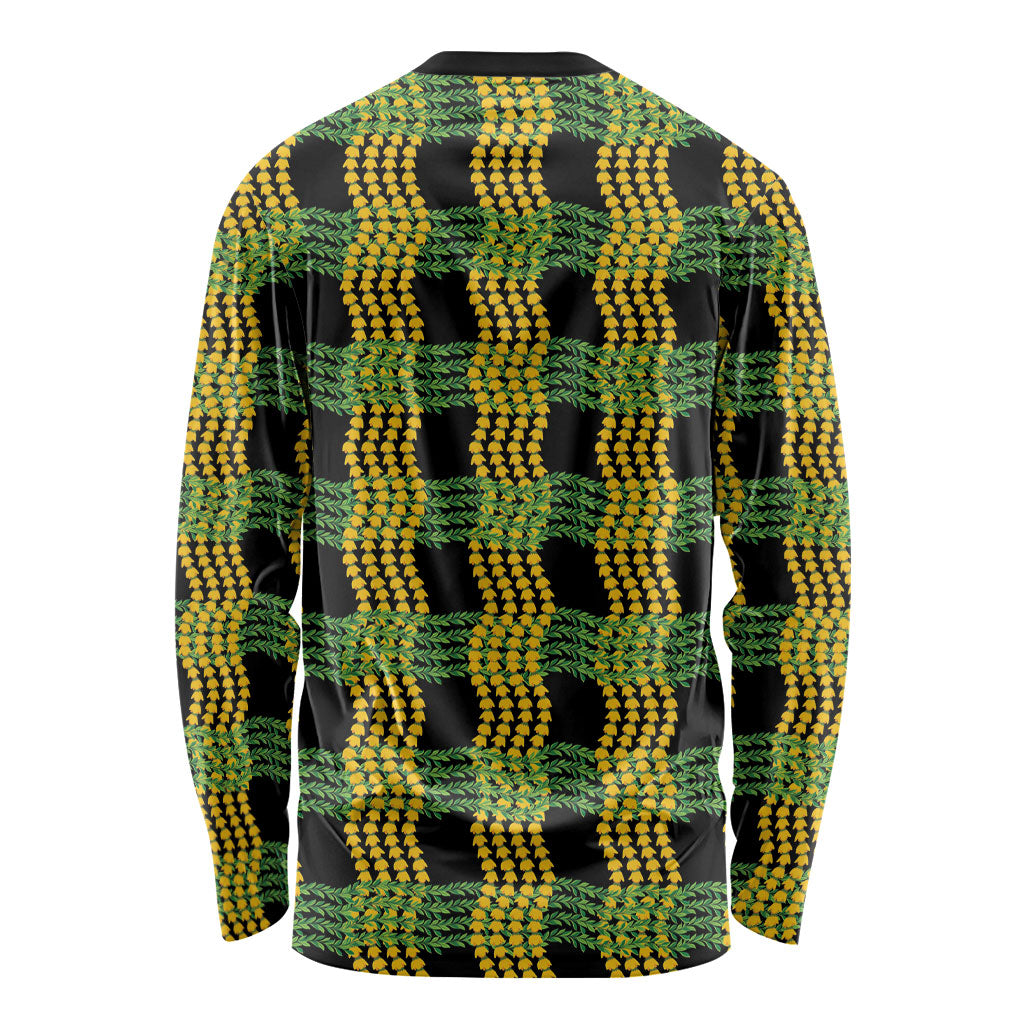 Aloha Hawaii Ilima Maile Lei Long Sleeve Shirt Palaka Inspired Hawaiian-plaid Black